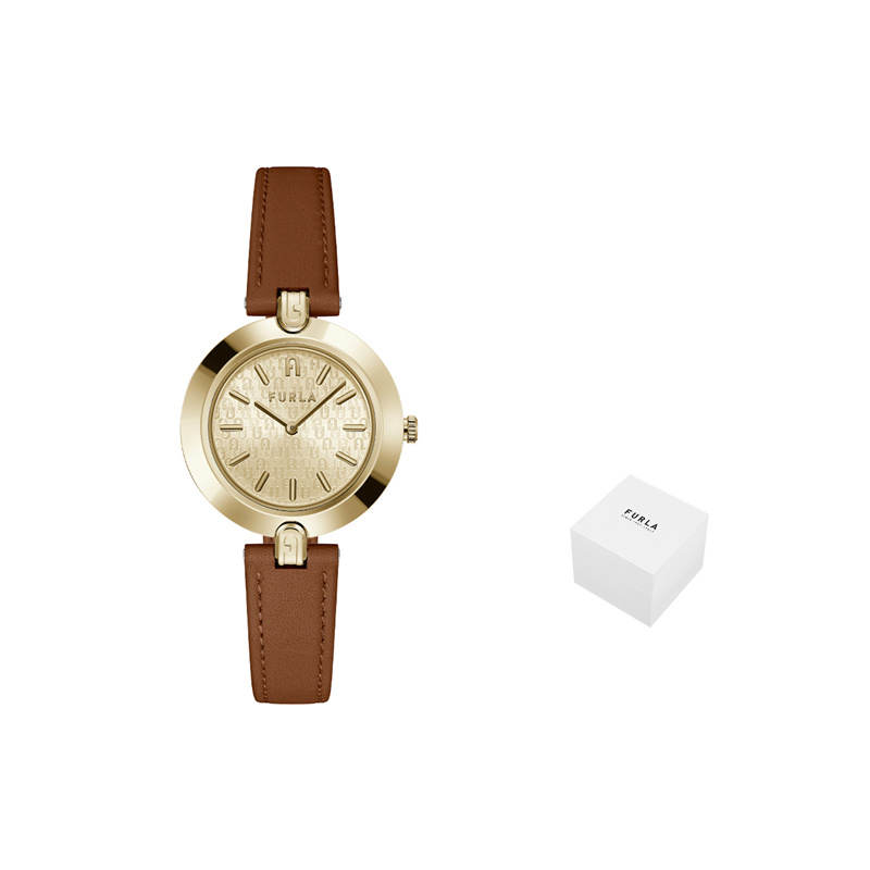 Furla Wrist Watches Quartz Movement Genuine Leather Strap Gold Dial Women's Watch