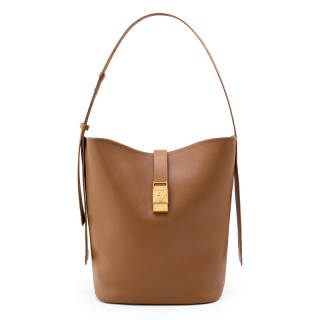 HE BAO BAO Cow Leather Bucket Bag Large Capacity Shoulder Bag Women's Black/Brown
