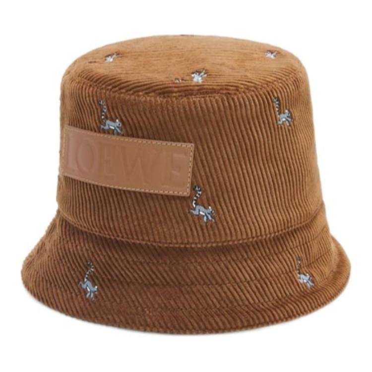 LOEWE Cotton, Corduroy, Calfskin Bucket Hats Unisex Brown