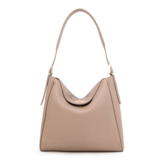 ELLE Top Grain Cow Leather Shoulder Bag Large Women's Light Gray/Black