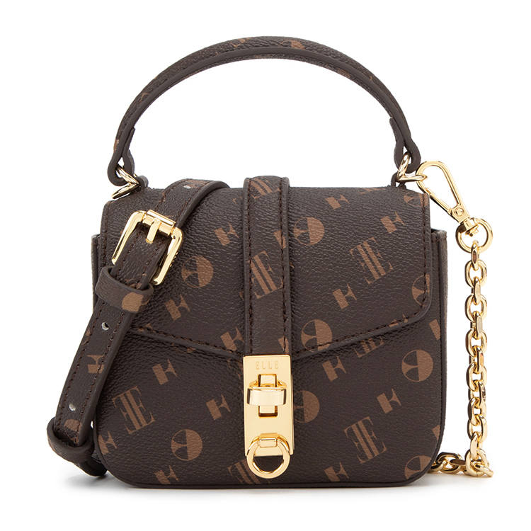 ELLE Synthetic Leather Handbag, Shoulder Bag, Crossbody Bag Mini Women's Dark Brown/Pink