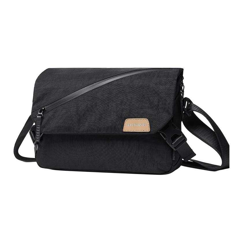 SEPTWOLVES Oxford With Fabric Shoulder Bag, Crossbody Bag Regular Men's Black