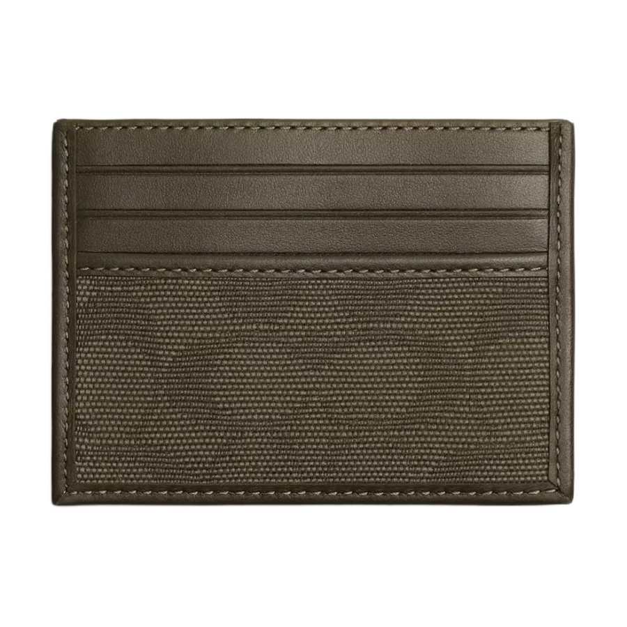 COACH Card Case Canvas Jacquard With Calfskin Card Holder Unisex Army Green