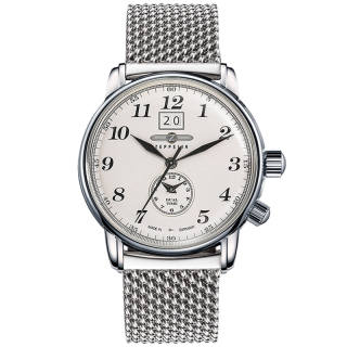 ZEPPELIN Piaget Collection 7644M 5 Quartz Movement Dual Time Zone Men's Watches Watch 42 White Dial