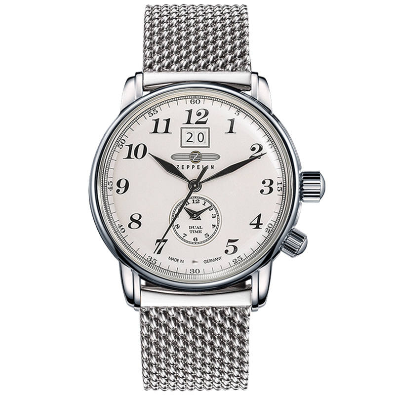 ZEPPELIN Piaget Collection 7644M 5 Quartz Movement Dual Time Zone Men's Watches Watch 42 White Dial