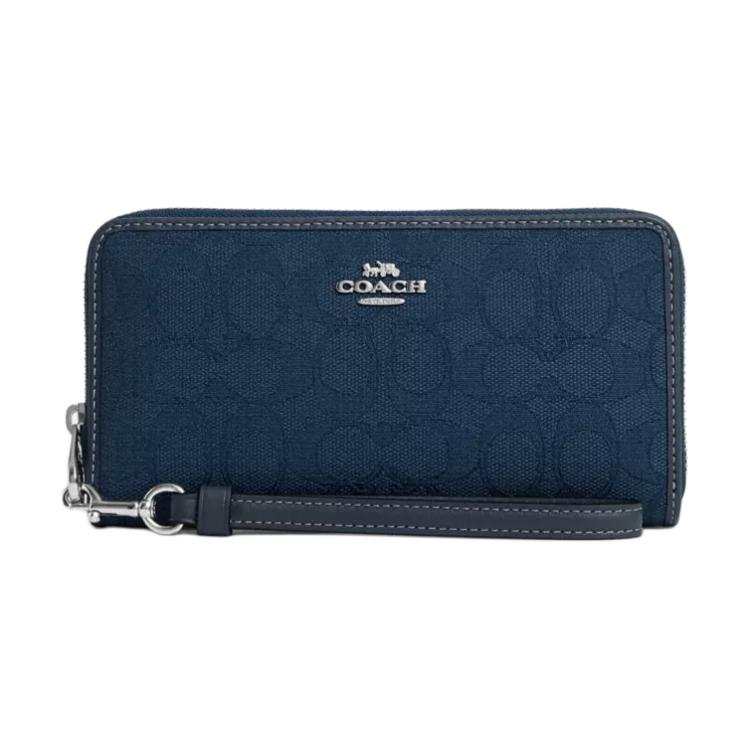COACH COACH Cow Leather Wallet Women's Silver & Denim Blue