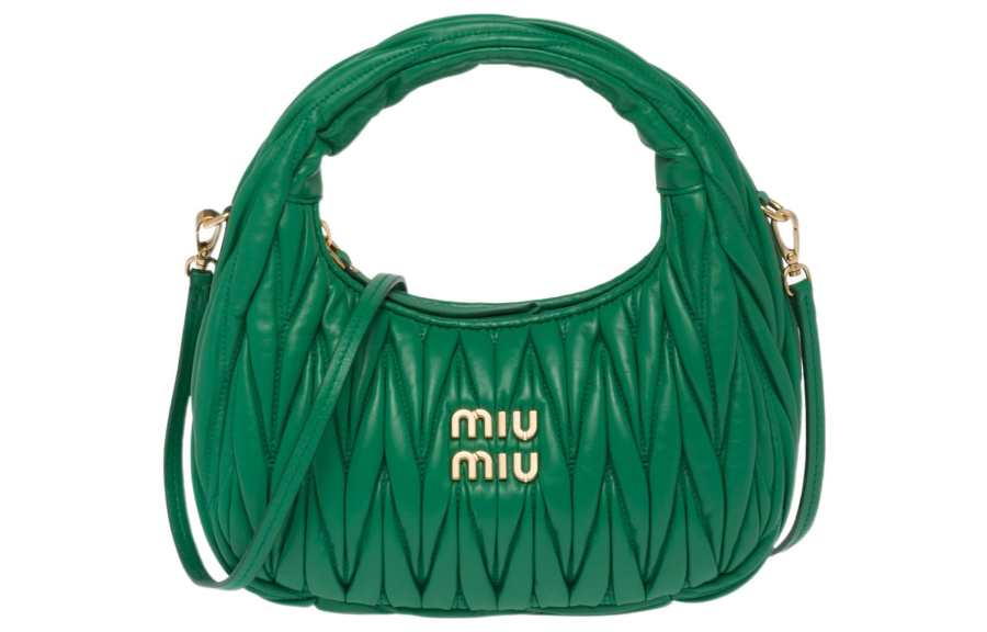 MIU MIU Wander Soft Sheep Leather Hobo Bag, Shoulder Bag, Crossbody Bag, Handbag Women's Mango Green