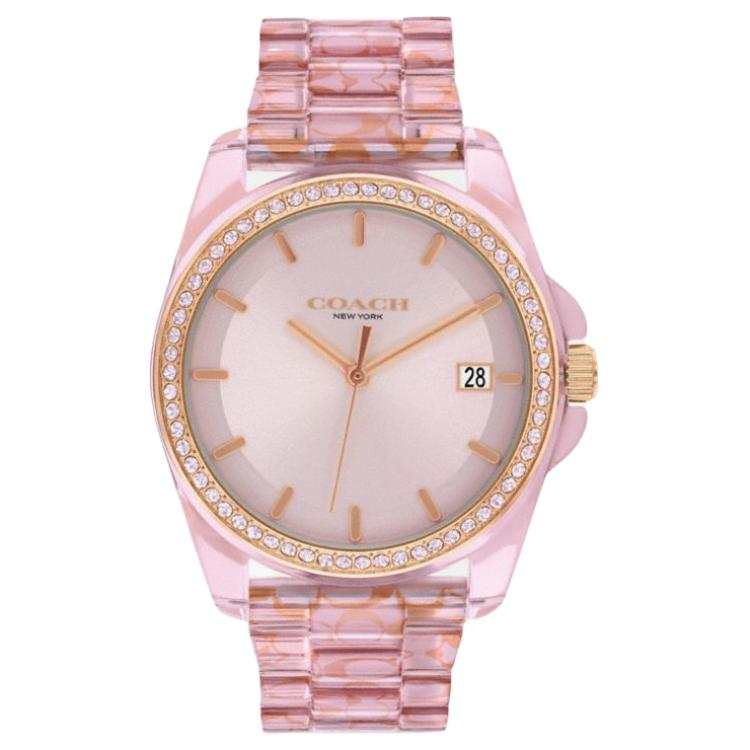 COACH Wrist Watches Quartz Movement Acetate Strap 36mm Pink Watch Dial Unisex 30m Water Resistant