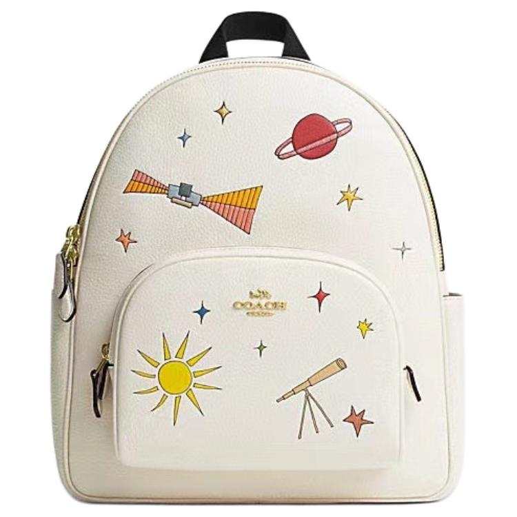 COACH COACH Court Leather Backpack Large Women's Chalk Multicolor