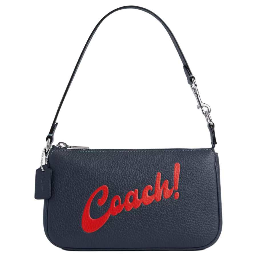 COACH Nolita Pebbled Leather One Shoulder Handbag Small Women's Silver & Denim