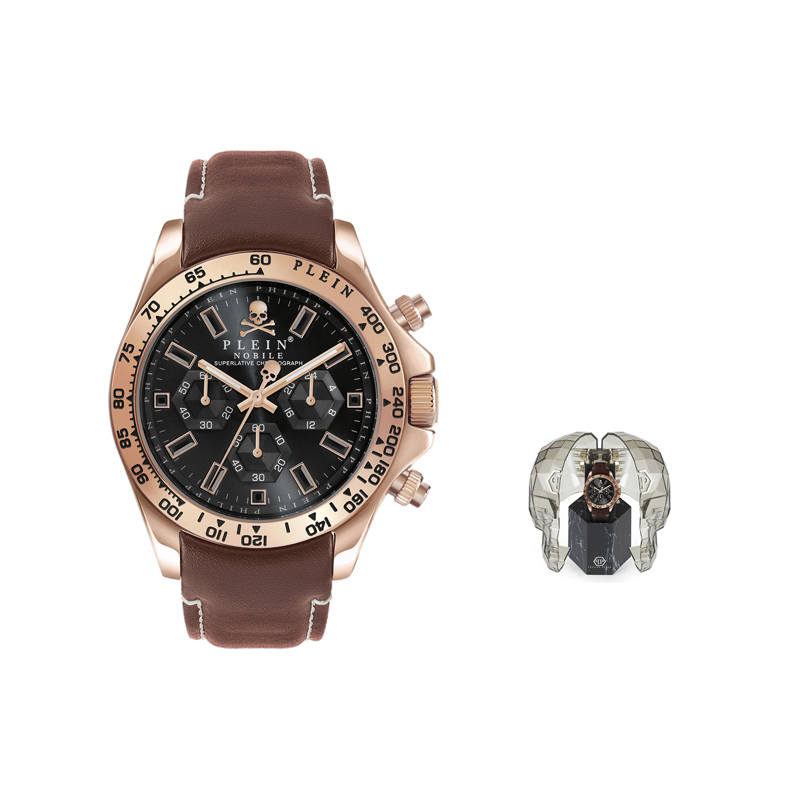 PHILIPP PLEIN Wrist Watches Quartz Movement Genuine Leather Strap 43mm Black Dial Men's Watches