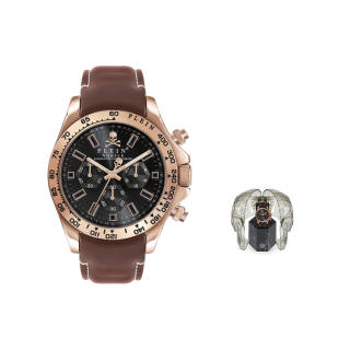 PHILIPP PLEIN Wrist Watches Quartz Movement Genuine Leather Strap 43mm Black Dial Men's Watches