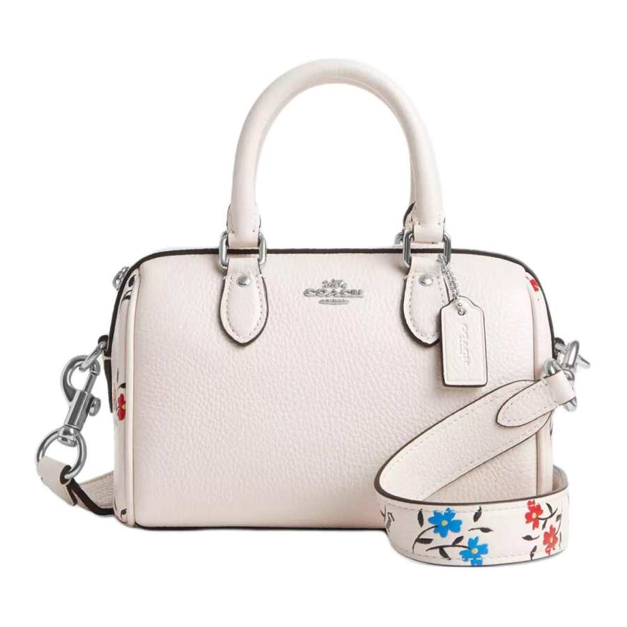 COACH Rowan Refined Pebbled Leather Handbag, Shoulder Bag, Crossbody Bag Small Women's Silver & Chalk Multicolor