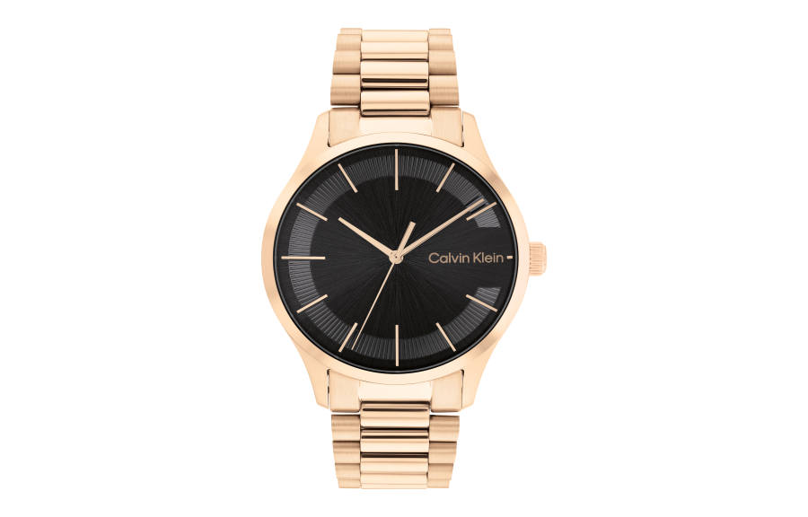 CALVIN KLEIN Iconic Collection Wrist Watches Quartz Movement Gold Plated Steel Strap Black Dial Men's Watches