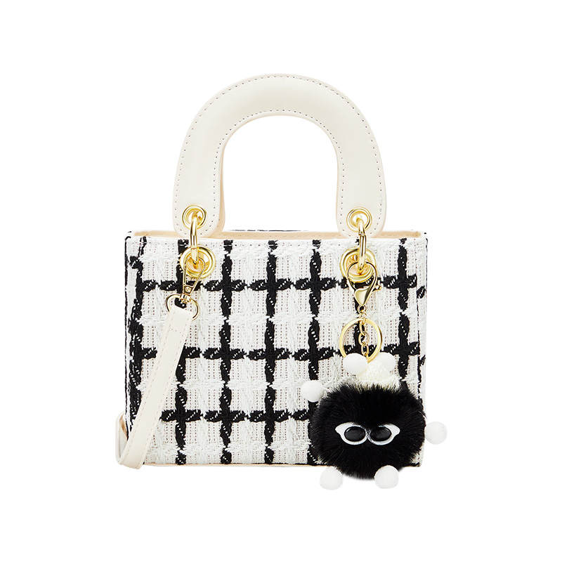 JANE KLAIN Woolen, Synthetic Leather Crossbody Bag, Shoulder Bag Small Women's White/Black