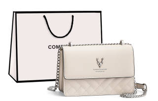 COMELY Cow Leather With Synthetic Leather Small Square Bag, Chain Bag, Shoulder Bag Regular Women's Ecru
