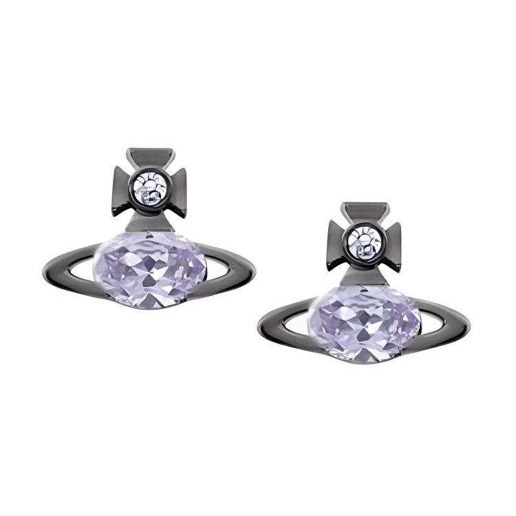 Vivienne Westwood Brass Earrings Unisex Gunmetal Gray/Purple Diamond