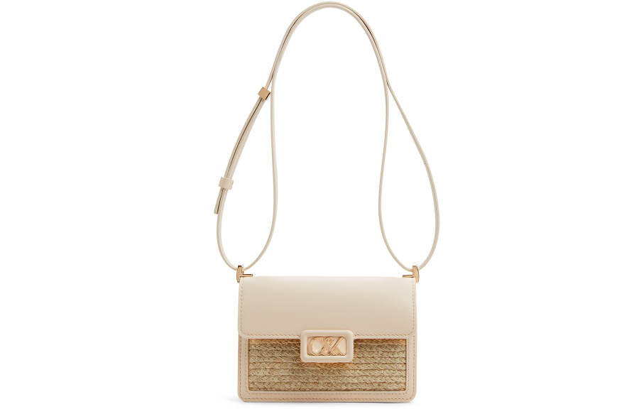 CHARLES&KEITH Top Grain Cow Leather With Textile Crossbody Bags Small Women's Beige