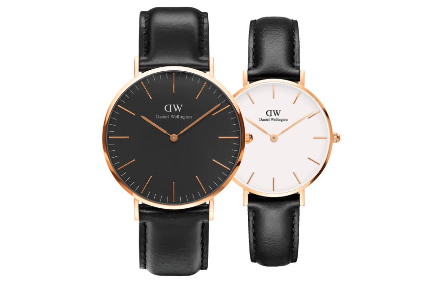 DW/DanielWellington Daniel Wellington Wrist Watches Quartz Movement Genuine Leather Strap Black Dial Unisex