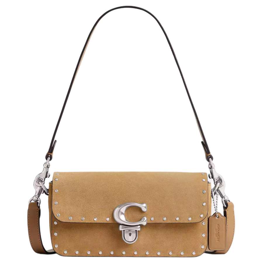 COACH Suede With Glove Tanned Leather Baguette Shoulder Bag Small Women's Earthy Yellow