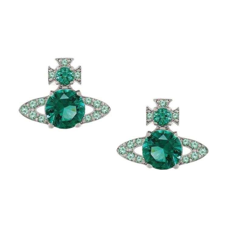 Vivienne Westwood Brass Crystal Earrings Unisex Green/Silver