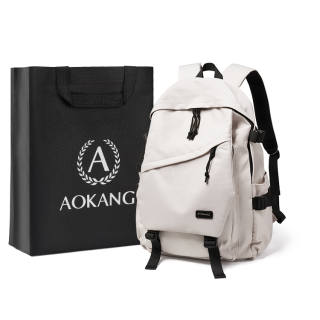 AOKANG Fabric Backpack Laptop Bag Business Trip Travel Bag Large Unisex Ecru/Classic Black/Burgundy