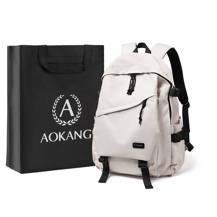 AOKANG Fabric Backpack Laptop Bag Business Trip Travel Bag Large Unisex Ecru/Classic Black/Burgundy