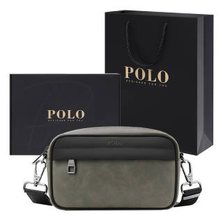 POLO Synthetic Leather Crossbody Bag, Shoulder Bag Medium Men's Gray Green & Black
