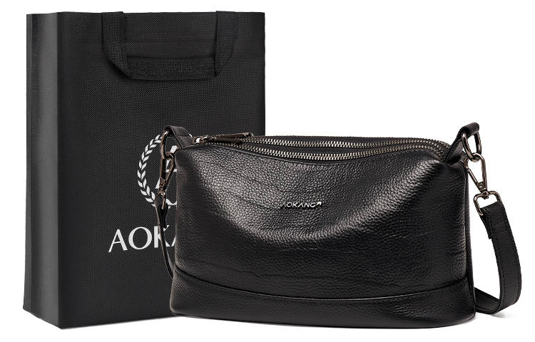 AOKANG Cow Leather Small Square Bag, Crossbody Bag, Shoulder Bag Medium Women's Classic Black/ivory White/pearl Blue