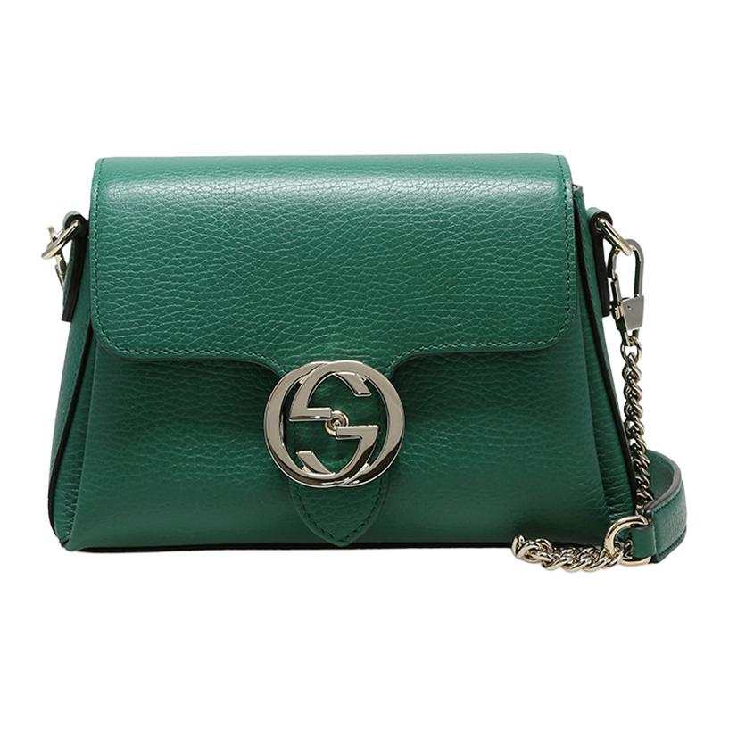 GUCCI Litchi Grain Leather Messenger Bag, Trunk Bag, Crossbody Bag, Shoulder Bag Women's Green