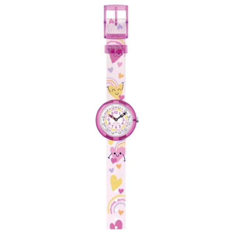 SWATCH Flik Flak Quartz Movement 30m Waterproof Kids' Watch 31.85mm White Dial Plastic Watch Case Fabric Strap