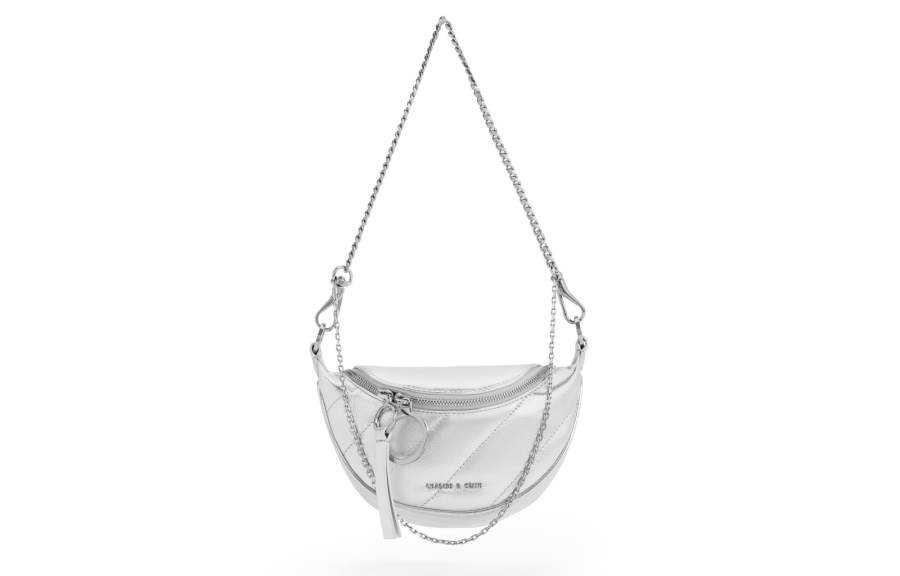 CHARLES&KEITH Polyurethane Synthetic Leather Fanny Pack Small Women's Noir Black/Cream Milk White/Silver/Black