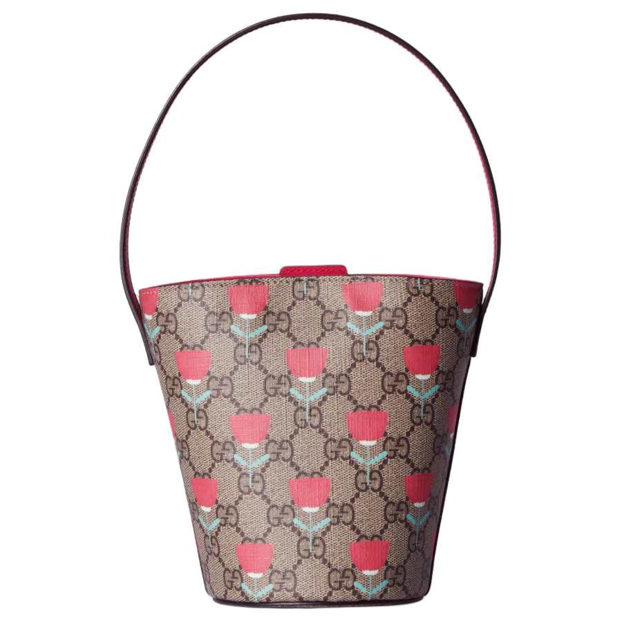 GUCCI Supreme Canvas Bucket Bag Handbag Kids' Pink & Ebony