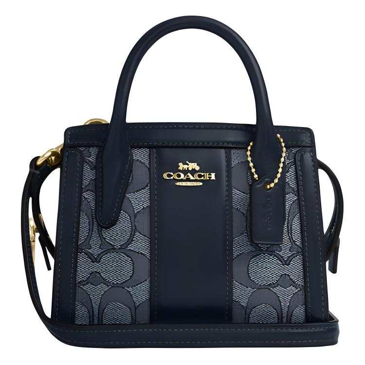 COACH Iconic Jacquard With Refined Calfskin Shoulder Bag, Crossbody Bag, Handbag Mini Women's Blue