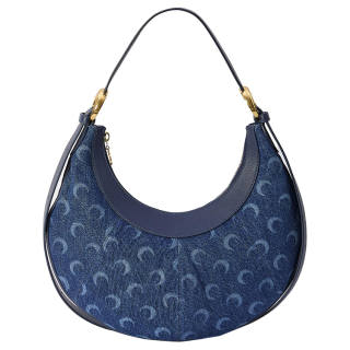 Marine Serre Recycled Denim With Calfskin Trim Handbag, Shoulder Bag Women's Ocean Blue