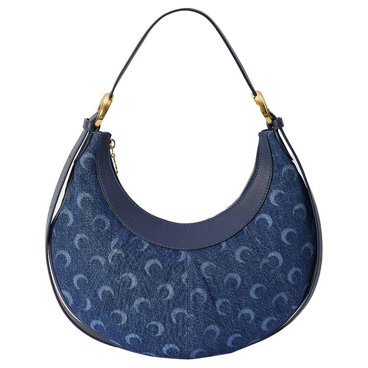 Marine Serre Recycled Denim With Calfskin Trim Handbag, Shoulder Bag Women's Ocean Blue