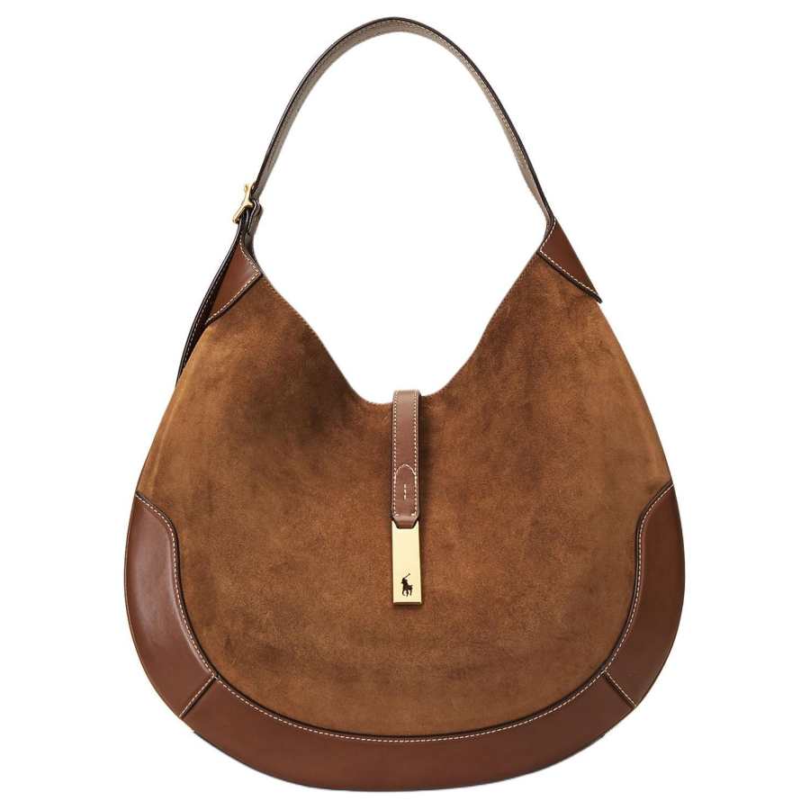Polo Ralph Lauren Polo ID Nubuck Handbag, Shoulder Bag Large Women's Brown
