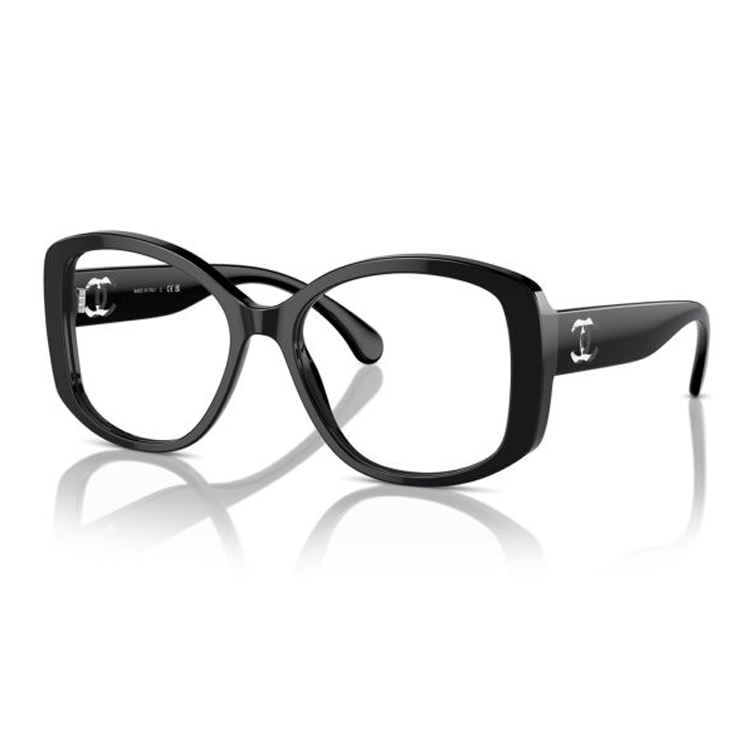 CHANEL CHANEL Acetate Irregular Shape Eyeglass Frames Women's Black