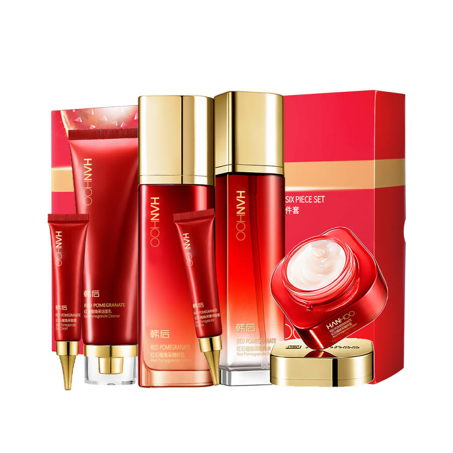 HANHOO Red Pomegranate Radiant Glow Skincare Sets Firming Hydrating Moisturizing 7 Pcs Set/8 Piece Set