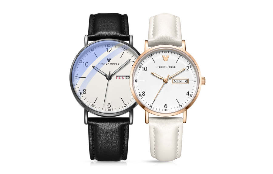 Disney Mickey Mouse Quartz Movement Leather Strap Watch Unisex White Dial