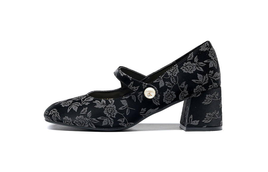 HLA Mary Jane High Heels New Chinese Style & Cheongsam White Pearl Chunky Heel Women's Casual Shoes Women's