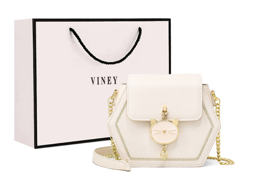 VINEY Cow Leather Chain Bag, Shoulder Bag, Crossbody Bag Mini Women's Ecru/Black