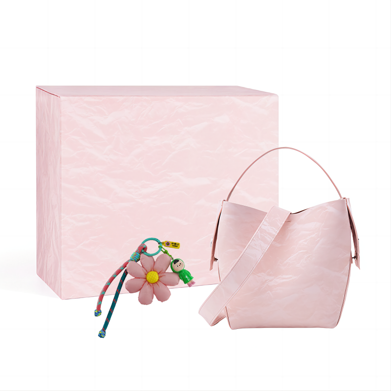 HE BAO BAO Romantic Moonlight Yarn PU Versatile Portable Crossbody Bag, Shoulder Bag Women's Peach Pink/Cloud Green