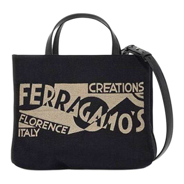 FERRAGAMO Denim Portable Crossbody Bag, Shoulder Bag Women's Black