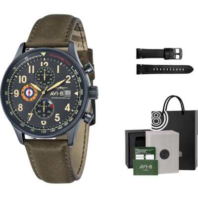 AVI-8 AVI 8 HAWKER HURRICANE Wrist Watches Quartz Movement Genuine Leather Strap Black Dial Men's Watches