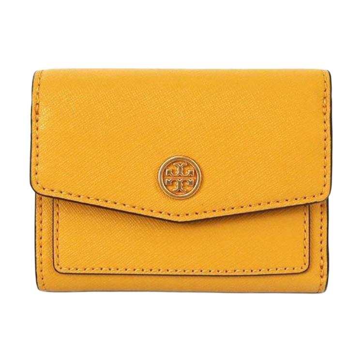 TORY BURCH Robinson Leather Card Holder, Wallet Mini Women's Yellow