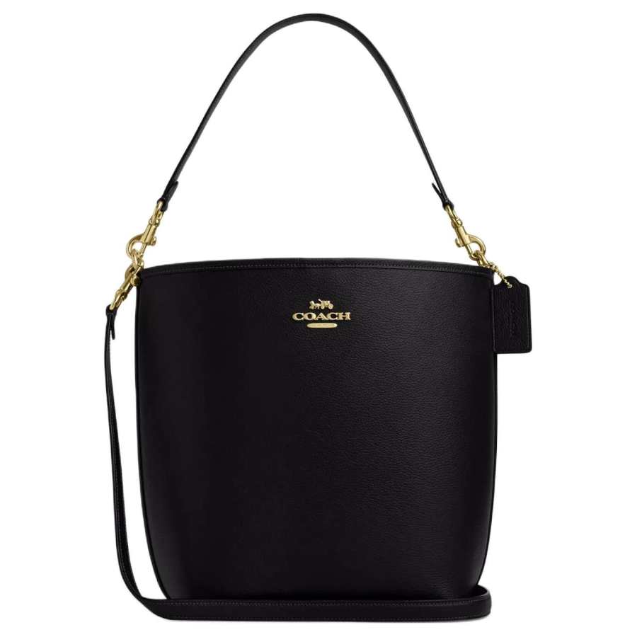 COACH City Bucket Leather One Shoulder Crossbody Bucket Bag Handbag Large Women's Black