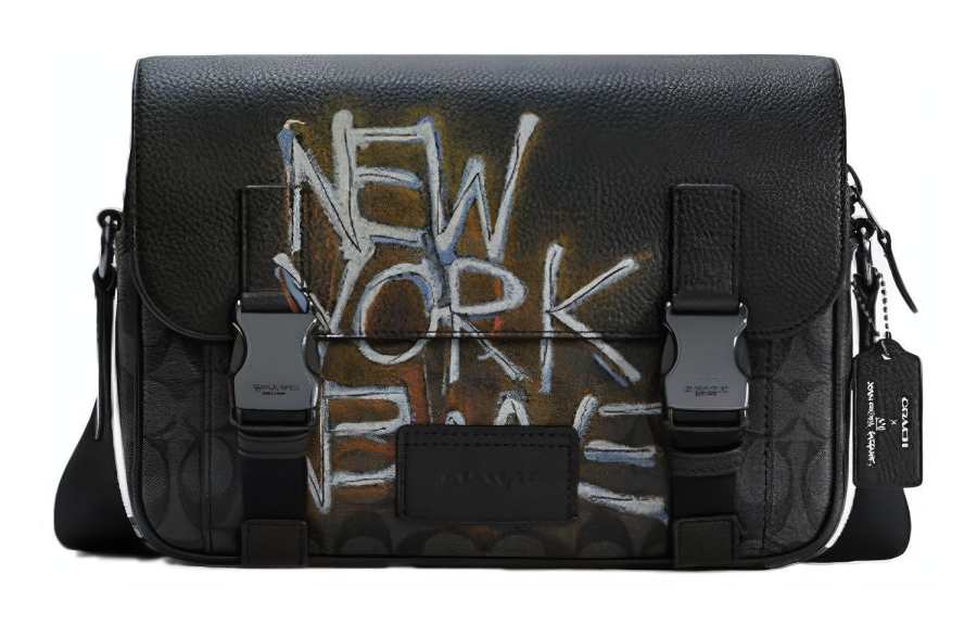 COACH Basquiat Collaboration Track Leather Shoulder Bag, Crossbody Bag Large Men's Black