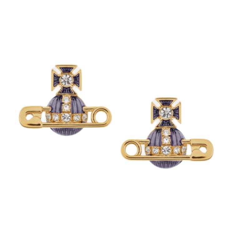 Vivienne Westwood Brass, Enamel Earrings Unisex Gold Purple