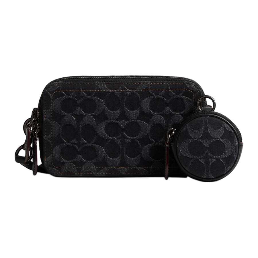 COACH Charter Iconic Denim With Refined Calfskin Shoulder Bag, Crossbody Bag Small Women's Black